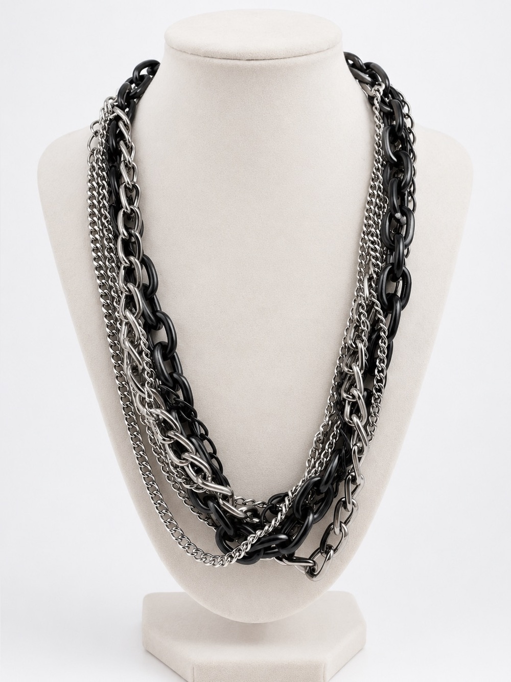 Multi-Strand Black and Silver Statement Necklace